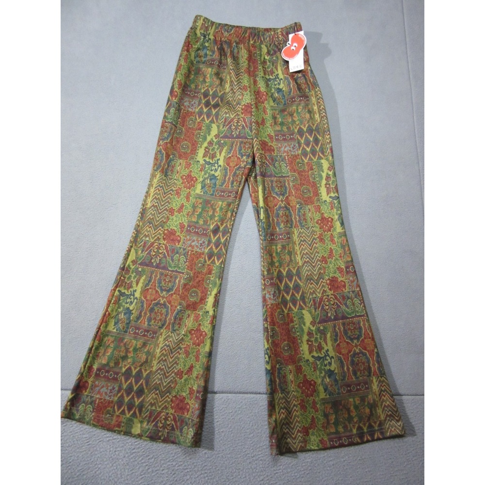 Cider Pants Women XS Olive Green Patchwork Boho Wide Leg Elastic Waist High Rise